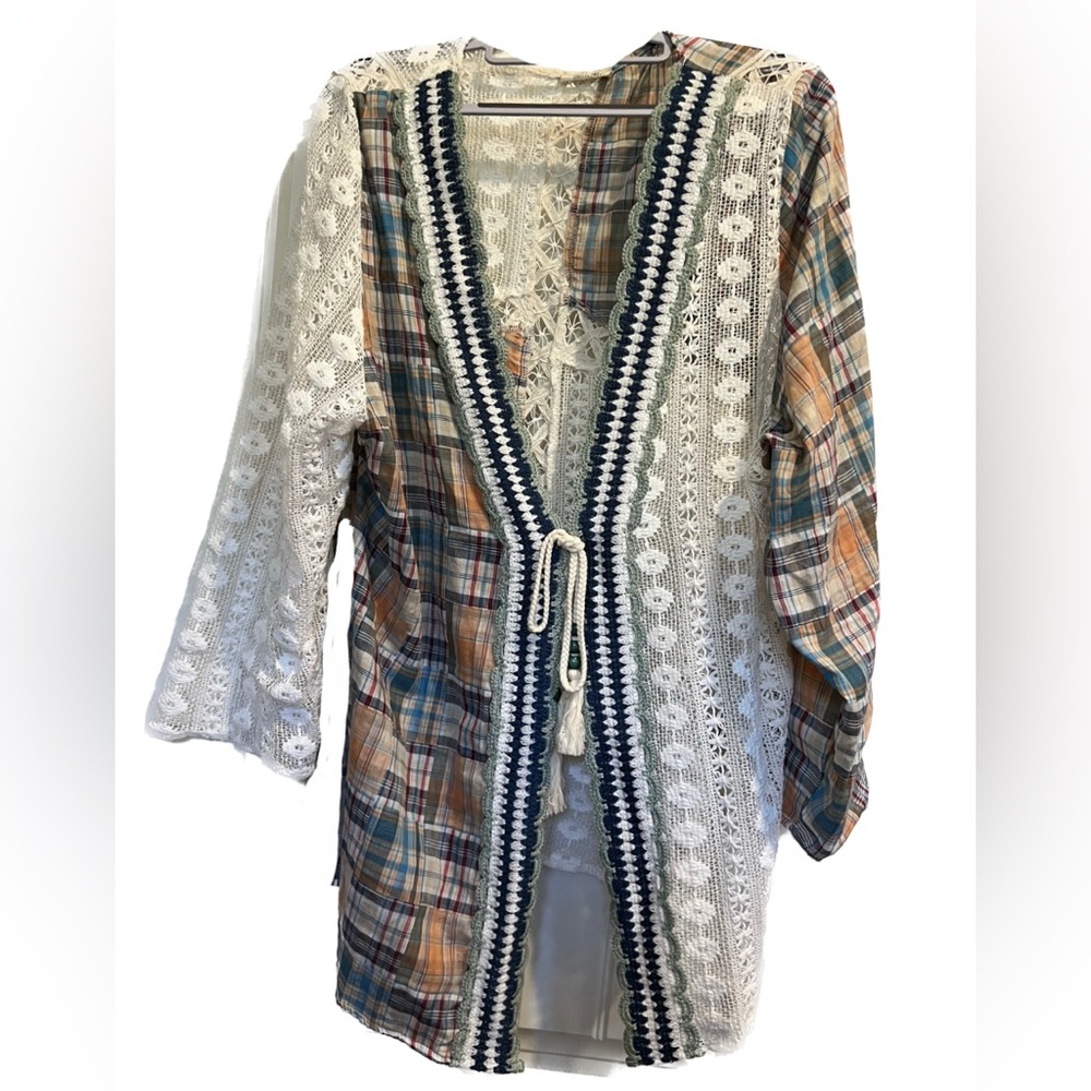 Miss Me mixed media, lightweight, open-front jacket